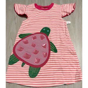 Mud Pie 12-18m pink striped turtle appliqué dress NWOT flutter sleeves